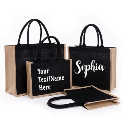 China Custom Jute Handled Tote Bag Bridesmaid Gift Bag Teacher Gift Market Bag for sale