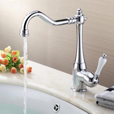 China European Brass Sink Basin Kitchen Sink Swivel Sense Faucets Style Handle Ceramic Gold Hot And Cold Antique Faucet for sale