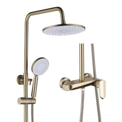 China High Quality Cold And Warm Brass Shower Slide Bar Set Without End Exposed Bathroom Brushed Gold Mixer Shower Column Set for sale