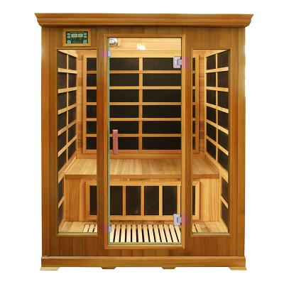 China Computer Control Panel Red Cedar Sauna Room Carbon Fiber Panel Luxury Sauna Room Infared Far Sauna 3 Person for sale