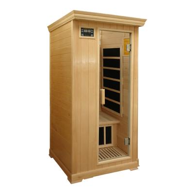 China Wooden Computer Control Panel 1 Person Full Spectrum Fitness Mini Sauna Room Therapy Cabin Far Infrared Dry Sauna for sale