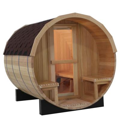 China Outdoor Traditional Computer Control Panel 4 Person Canadian Hemlock Steam Barrel Sauna / Red Cedar for sale