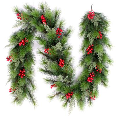 China Fireproof Is Available Christmas Decoration PVC Artificial Christmas Pine Garland Green For Christmas Decoration for sale