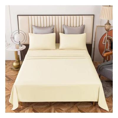 China Cooling wholesale solid color customized size 100% microfiber  4 piece bedsheet bed sheets set for hotel home for sale