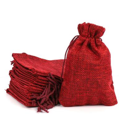 China Custom Handled Handcrafted Logo Birthday Muslim Beautiful Red Hemp Cotton Jute Drawstring Design Jewelry Gift Bags for sale