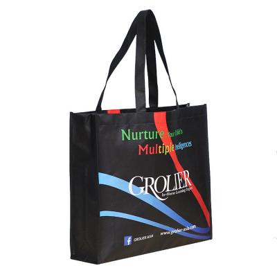 China Wholesale Black Fashion Design Custom Handled Printed Eco Friendly Recycle Grocery PP Laminated Non Woven Fabric Tote Shopping Bags for sale