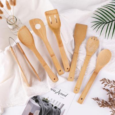 China Viable Hot Selling Amazon Kitchen Nonstick Utensil Spatula Bamboo Spoon 7 Pieces Cooking Tools Spatula Cookware Set for sale