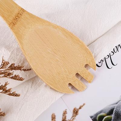 China Viable Wholesale Kitchen Stuff Spurtle Set Long Handle Bamboo Salad Servers Salad Spoon Fork For Salad Mixing Dinner for sale