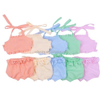 China High Quality Breathable Cotton Children's Seersucker Swimsuit Two Pieces Baby Swimwear for sale