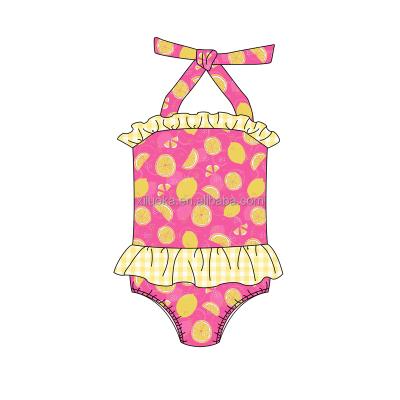 China Girl's high quality breathable 2022 lemon printing children's equipment two pieces of summer swimsuit for sale