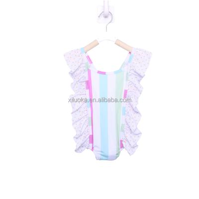 China Factory Price Girls Ruffle Striped Swimwear Kids Summer One Piece Breathable Swimsuit for sale