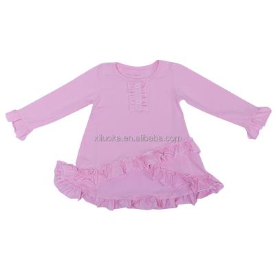 China Autumn Button Design Newborn Baby Breathable Full Long Sleeve Ruffle Baby Cloth Solid Color Kids Clothes for sale