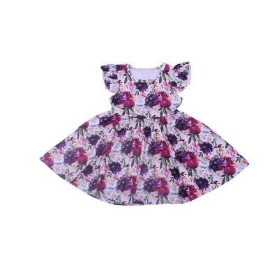 China Wholesale Lotus Leaf Sleeveless Girls Breathable Milk Silk Ruffle Dress Baby Girl Floral Print Dress for sale