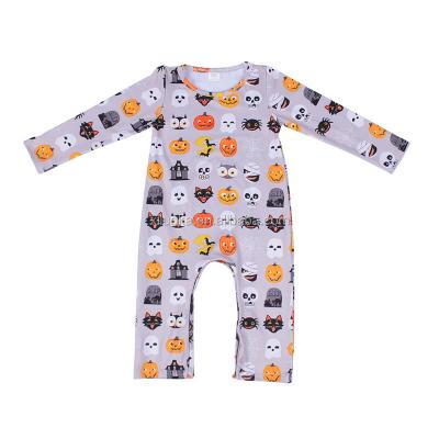 China Milksilk Boutique Halloween Baby Clothes Romper Pumpkin Printed Long Sleeve Baby Romper Set for sale