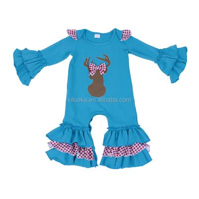 China Long Sleeve Boutique Guts Ruffle Cotton Apparel Reindeer Vinyl Baby Christmas Infant Romper for sale