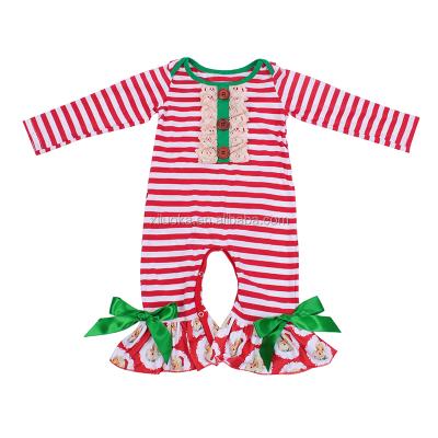 China Low MOQ Long Sleeve Striped Bottom Christmas Romper With Bows Lace Up Infants Clothes for sale