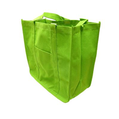 China Large Capacity Reusable Durable RPET Non Woven Fabric Green Color Three Dimensional Shopping Handbag for sale