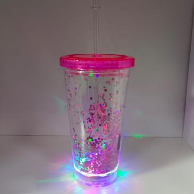 China Sustainable Colorful Double Wall Tumbler With Lid Straw 160z 500mL Party Bar Illuminating Instant Drinkware Light Up LED Cup Mug for sale