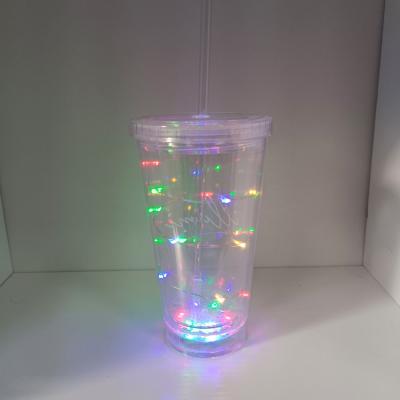 China Colorful LED Viable String Wall Tumbler Double with Lid Straw 16oz 500mL Party Reusable Festival Drinkware LED Cup Instant Cups for sale