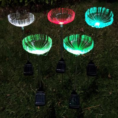 China Amazon hot sale IP65 waterproof outdoor garden park led jellyfish villasolar optical fiber acrylic lamp stake solar garden light for sale