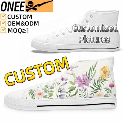 China Fashion Trend OEM Classic High Top Canvas Sneakers White Casual Skateboarding Shoes For Men Custom Trending Mens Sneakers for sale