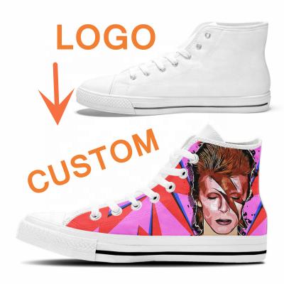 China Cushioning Custom Manufacturers Women Men High Top Canvas Sneakers Oem Logo Basketball Style Casual Canvas Shoes Customized Skateboard Shoe for sale