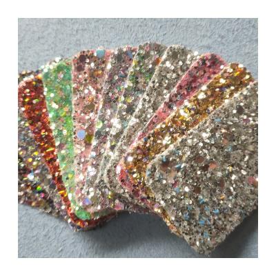 China High Quality Elastic Glitter PU Leather For Abrasion-eeresistant Bulky Glitter Synthetic Leather for sale