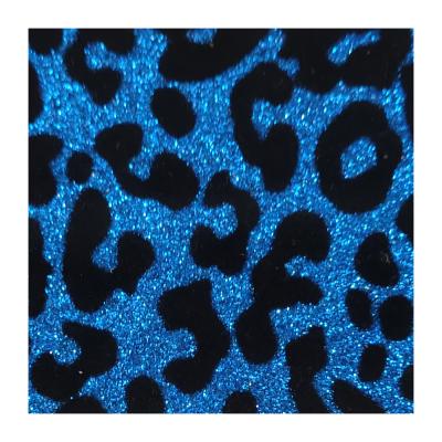 China PU leather leopard wallpaper glitter waterproof flocking printed for bags and decorative materials for sale