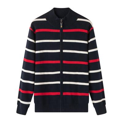 China Warm striped varsity sweater unisex cardigan with whole zipper for sale