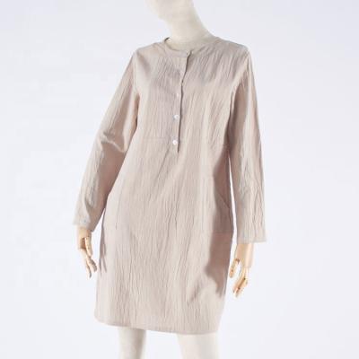 China Full Lady Round Neck Anti-wrinkle Women Casual Dresses Cotton Dress Elegant Lady Apparel Manufacturers for sale