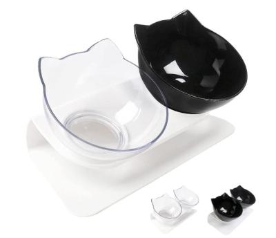 China Wholesale Plastic Stocked Collapsible Cat Feeding Bowls Slow Feeding Double Pet Bowl for sale