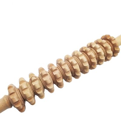 China Eco-friendly Manual Wooden Massage Roller Muscle Fascia Roller Handheld Body Massage Tools Wooden Massage Roller for sale