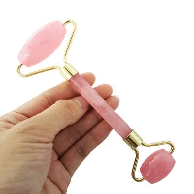 China Natural Massage Tool Crystal Roller Rose Quartz Gua Sha Face Lift Christmas Gift Rose Facial Roller for sale