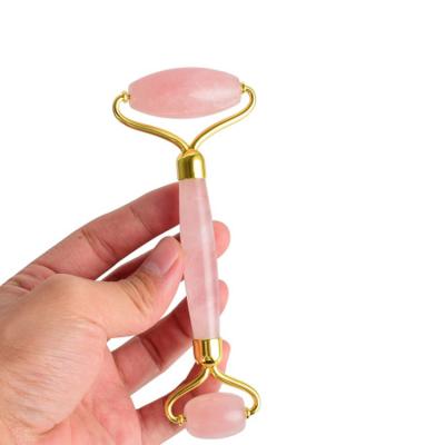 China Rose Quartz Pink Facial Roller Silent Massage Jade Roller Face Christmas Gift Tool For Face for sale