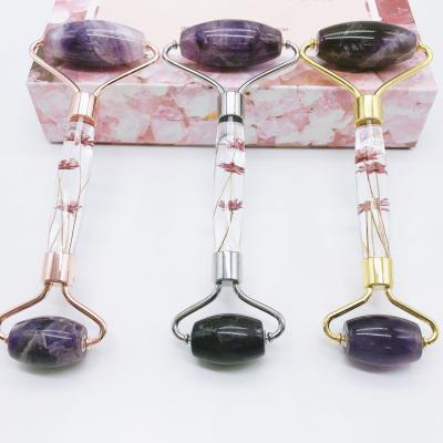 China Natural Stone Purple Amethyst Whitening Crystal Facial Massage Jade Roller New Product 100% for sale