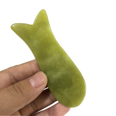 China Eco-friendly Natural Dark Green Jade Stone Fish Shape Guasha Scraping Massage Tool For Body for sale