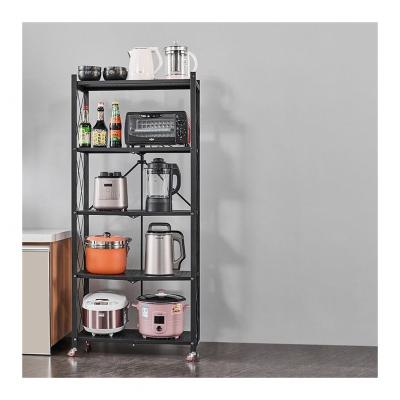 China Modern Steel Shelving Rack 5 Layer Metal Storage Shelves Industrial Oven Table Style Shelf Stand With Wheel Microwave Console for sale