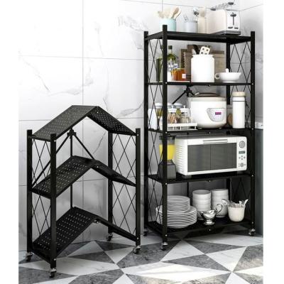 China Modern Foldable Metal Rack Kitchen Storage Shelves Spice Wire Mesh Basket Organizer /Layer Tier Shelving TV Serving Shelf for sale