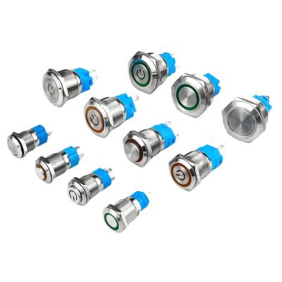 China Stainless Aluminum Oxide Metal Push Button Switch Brass/Nickel Plated Momentary Latch/12/16/19/22mm Fixed Electrical On Off Power Start Stop LED Light 3V 6V 12V 24V 220V for sale