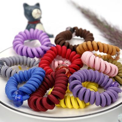 China Fashion Kknekki Korea Colorful Transparent Plastic Beads Rope Phone Line Hair Ring Hair Ties For Women for sale