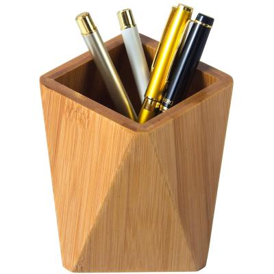 China Durable used for office geometry, pencil cup pot, office stationery supplies, cosmetic brush manager, bamboo and wooden pen holder for sale