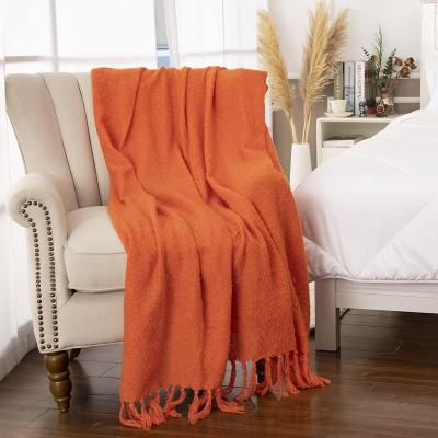 China Simple Orange Fringe Fuzzy Soft Fluffy Faux Cashmere Lightweight Throw Blanket for Sofa Bed for sale