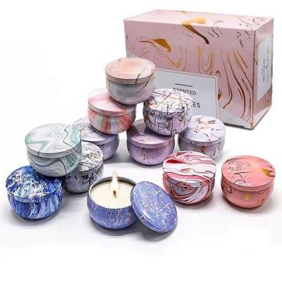 China Twelve packs twelve scents yoga and meditation Nordic simple design new style soy marbling scented wax candles luxury gift 12 pack set for sale