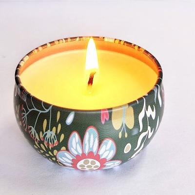 China Scented Factory Wholesale Home Decoration Around Tin Can Bulk Order Unique Strongly Jasmine Scented Candles for sale