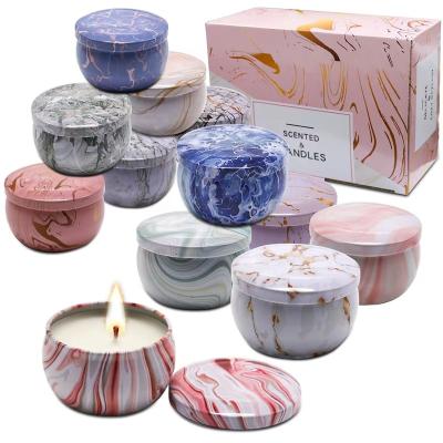 China Luxury Gift Set of Twelve Packs Twelve Scents Nordic Custom Scented Wholesale Marble Jars Candle Ship Candles for sale