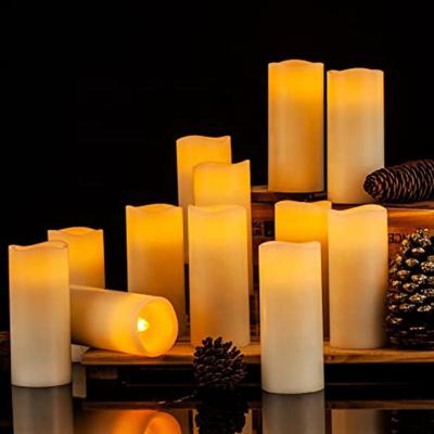 China 9 Pieces Real Wax Battery Operated LED Pillar Flameless Flicker Candle Flameless Candles for sale