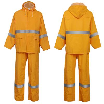 China 100% High Visibility Raincoat Long Sleeve Pocket Waterproof Reflective Plastic PVC Fabric Strong Durable Rain Adult Wear For Fishing Work for sale