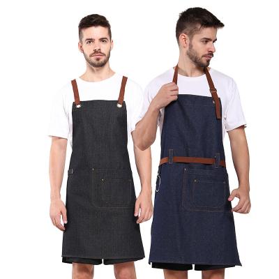 China Mats Baking apron denim apron, Amazon baking cotton, oil and pollution proof double shoulder strap, cross-borderapron for sale