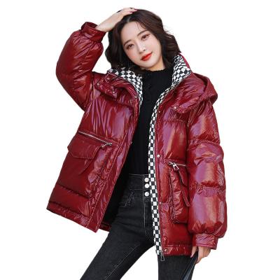 China New winter fashion reversible chess and card grid prickly duck down thick warm Korean style black and white grid down coat women for sale