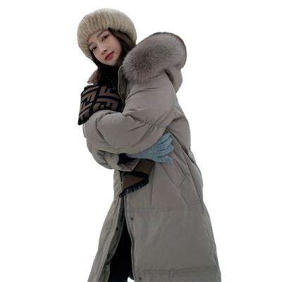 China Breathable Korean version of the hooded mid-length women's white duck coat 2021 thick news down the loose jacket coat for sale